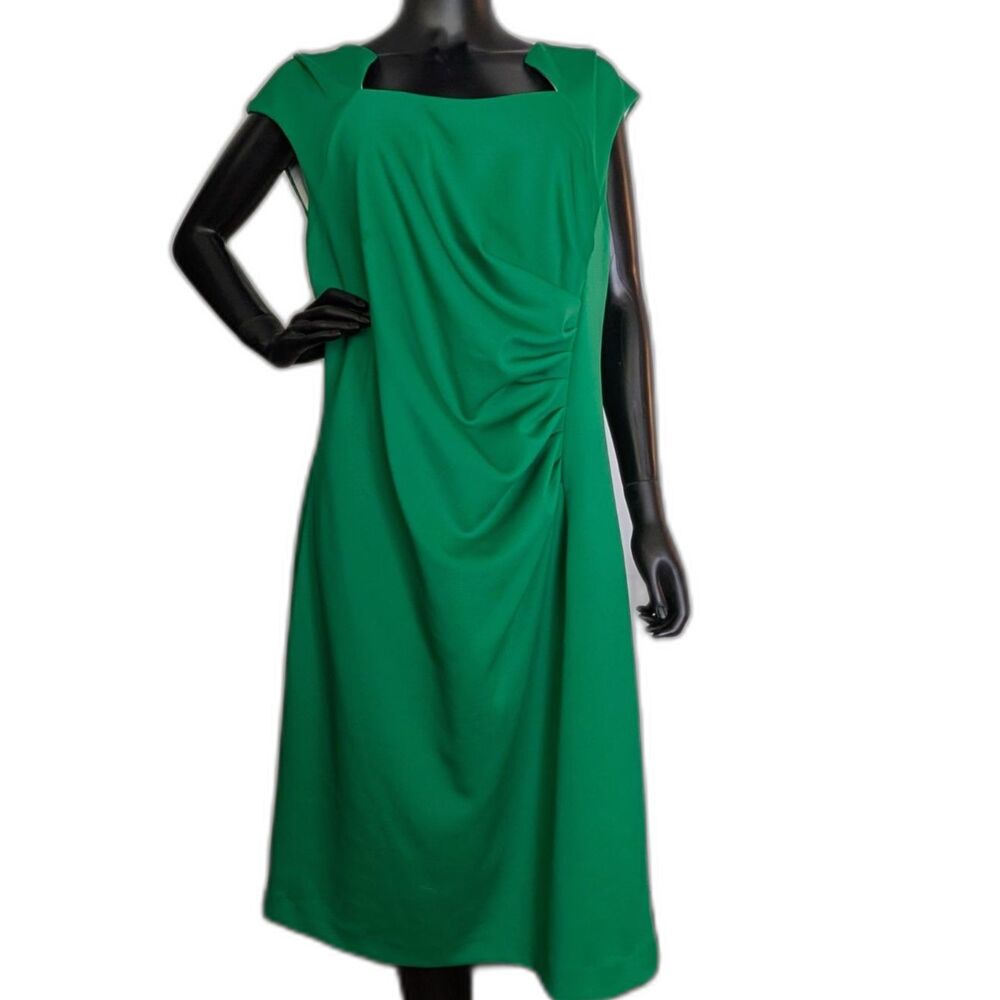 Calvin Klein 18W Emerald Green Ruched Sheath Dress Cap Sleeve Plus Size